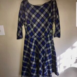 Unique Vintage Three-quarter Sleeve Blue Plaid Dress Size 1X/16